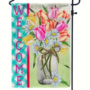 NIP 100% Silky Polyester WELCOME Double Sided Garden Flag   1pc, 12” x 18 ”